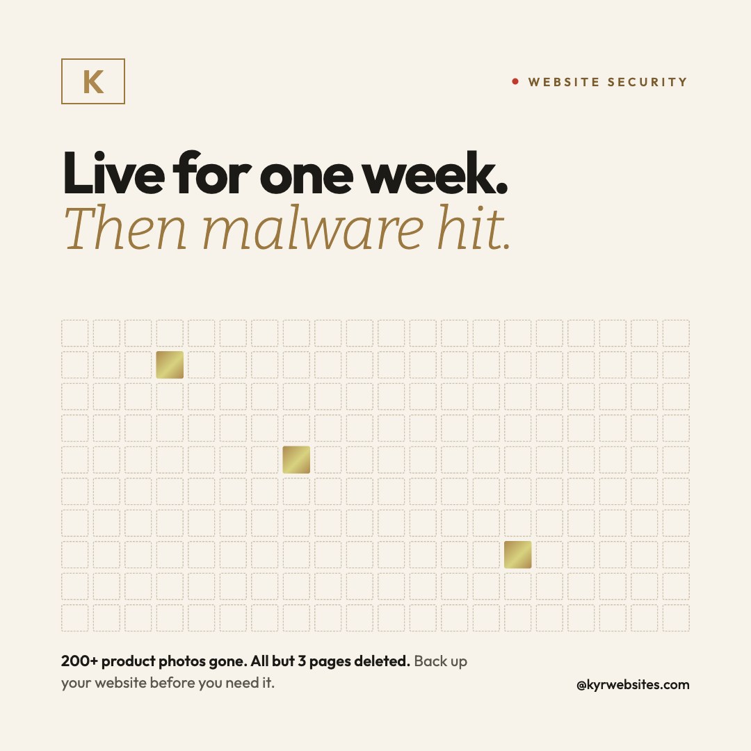 Live for one week. Then malware hit. A grid of 200 empty photo frames with only three remaining.