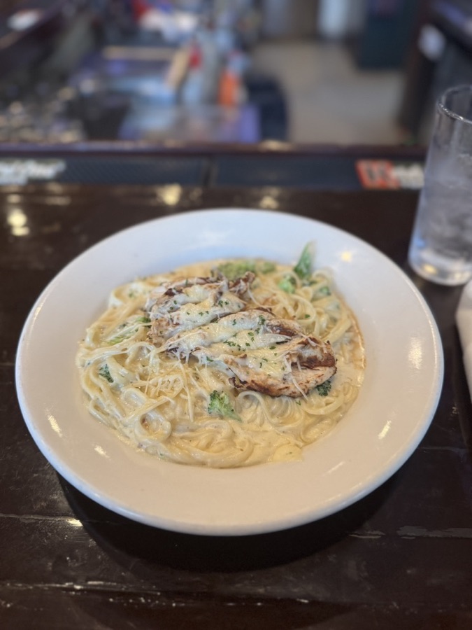 Creamy pasta dish at a restaurant