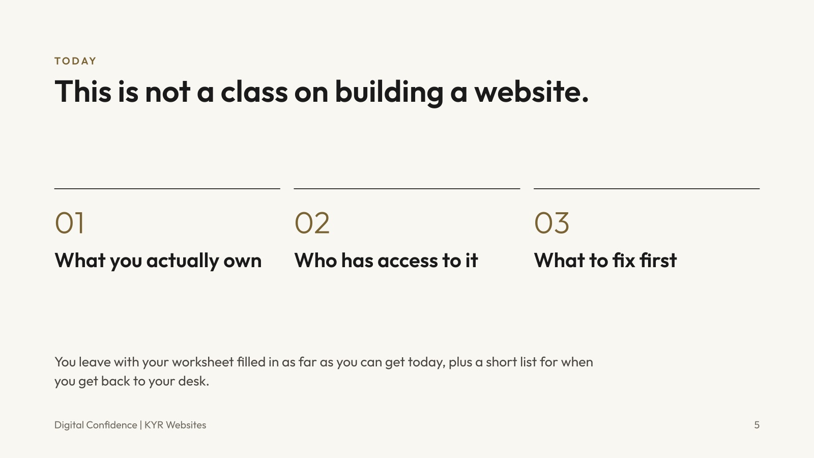Today: what you actually own, who has access to it, and what to fix first.