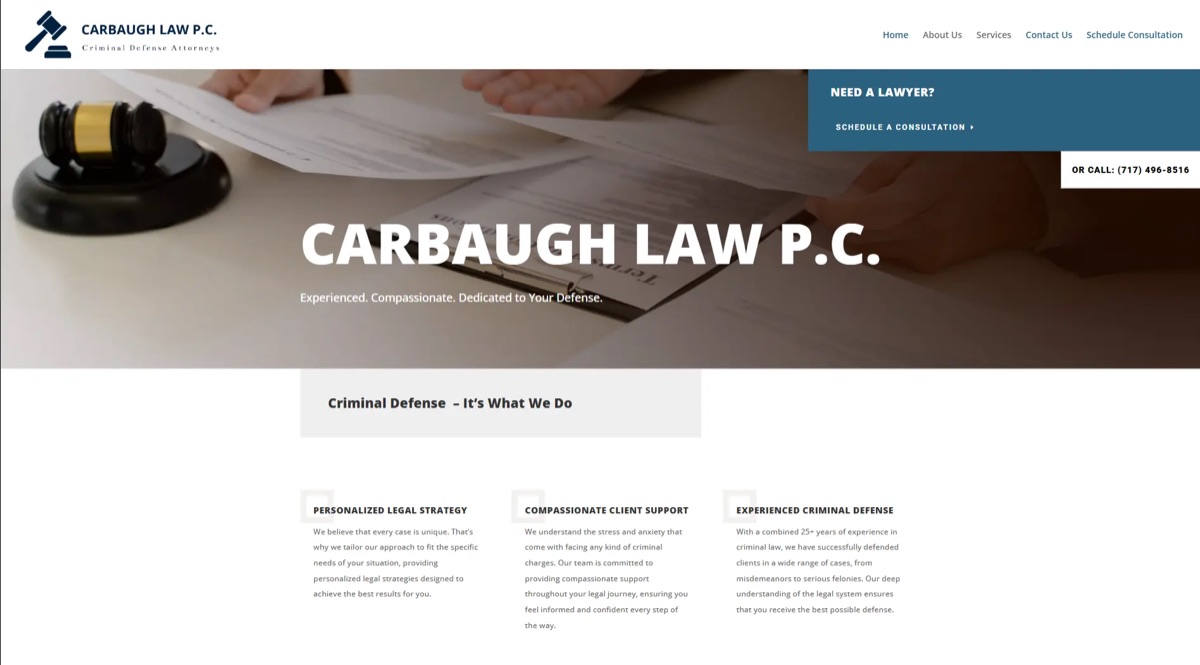 Homepage of the Carbaugh Law P.C. website