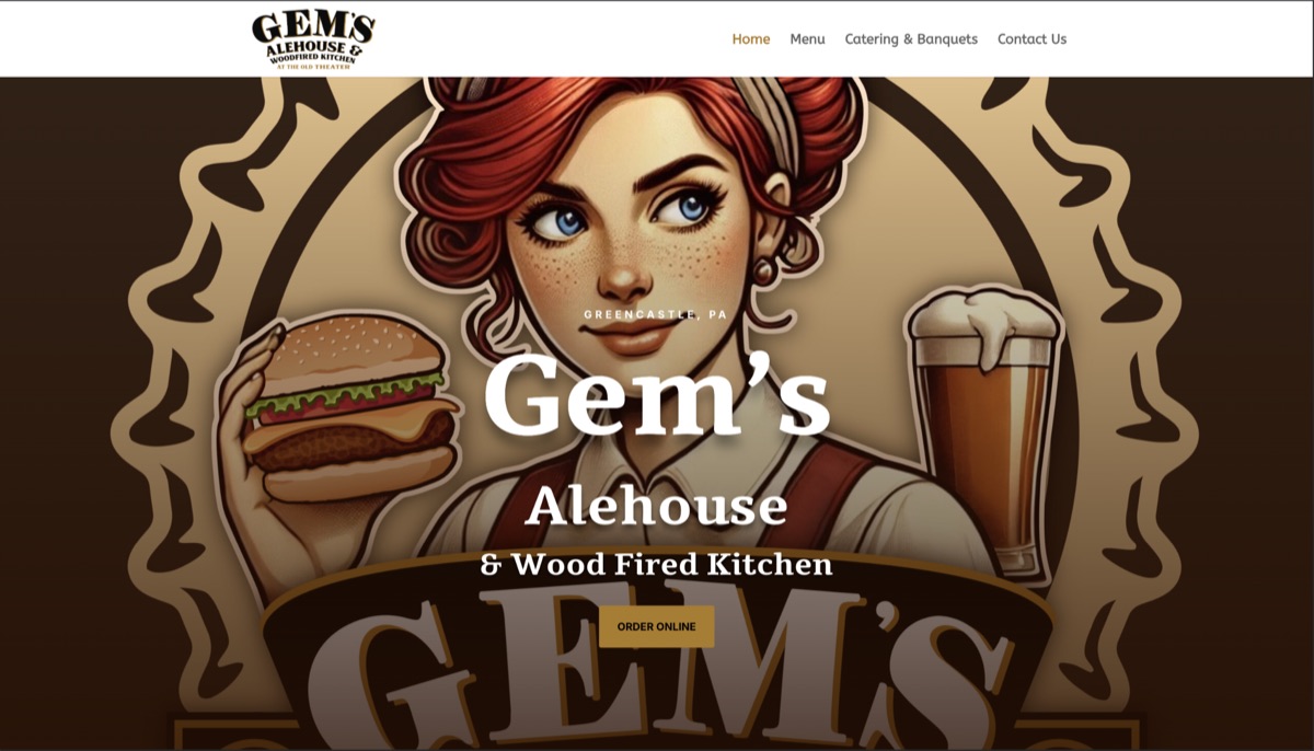 Homepage of the Gem's Alehouse & Wood Fired Kitchen website