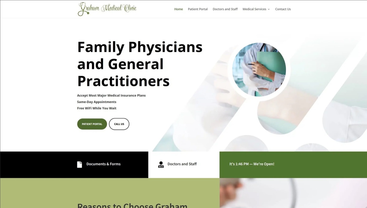 Homepage of the Graham Medical Clinic website