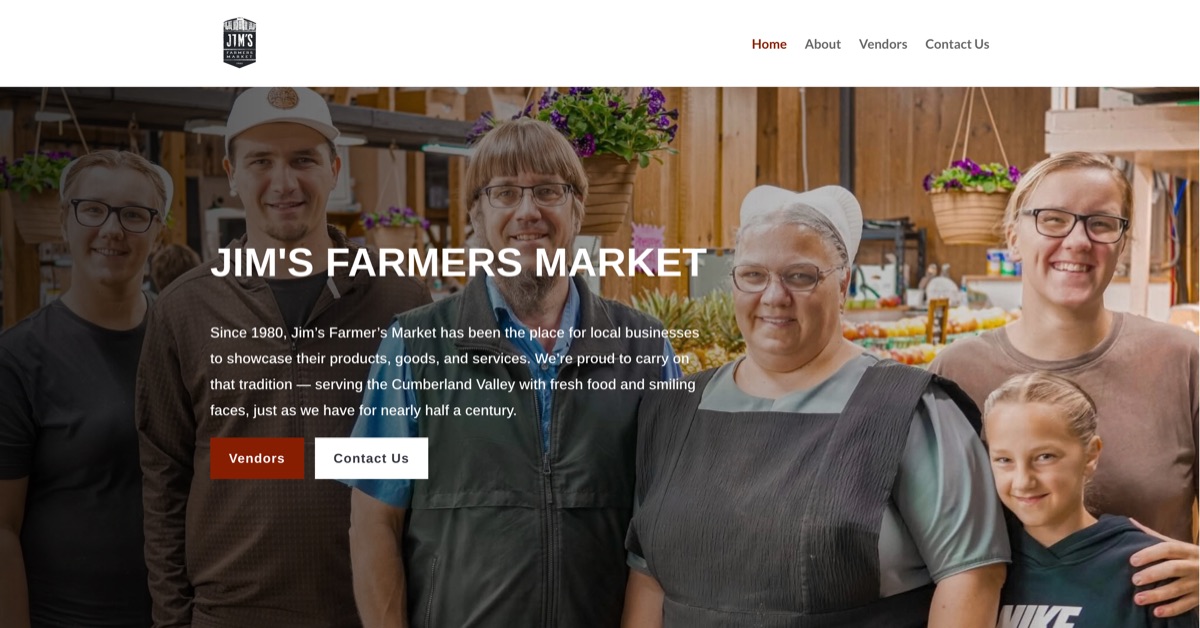 Homepage of the Jim's Farmer's Market website