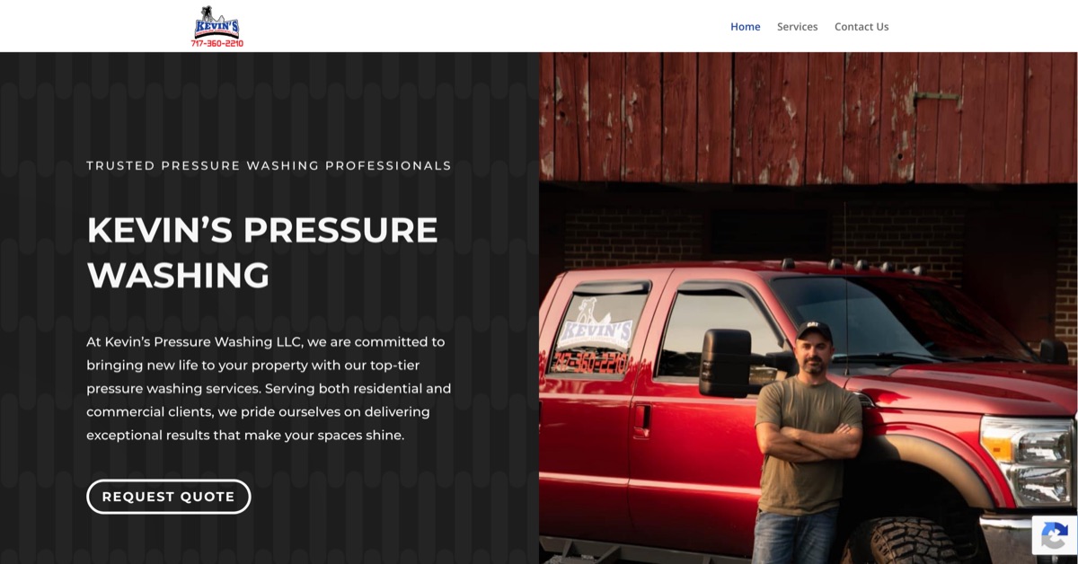 Homepage of the Kevin's Pressure Washing website
