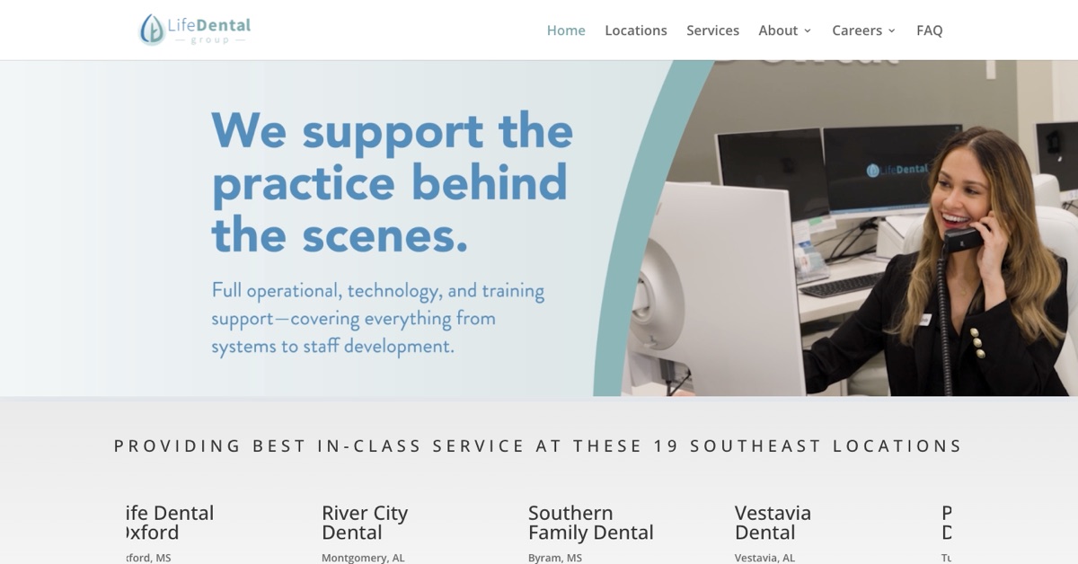 Homepage of the Life Dental Group website