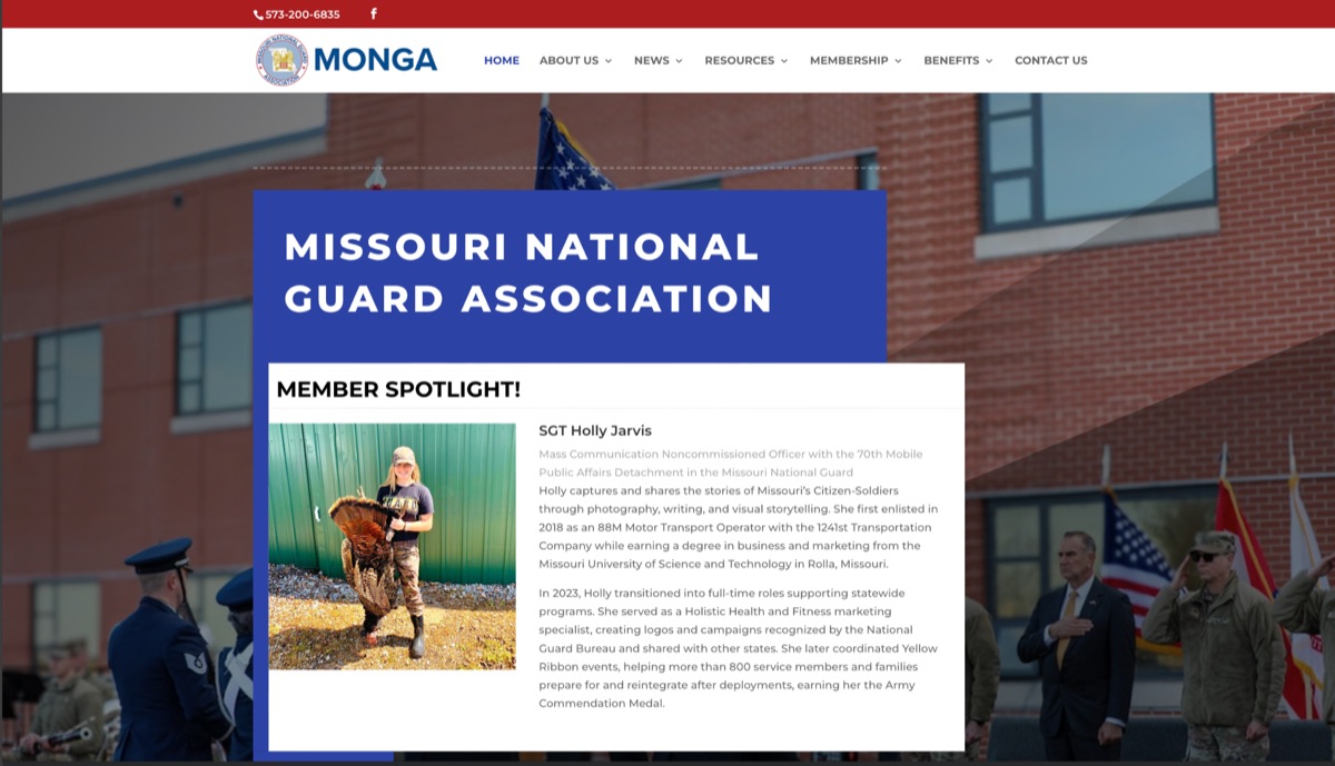 Homepage of the Missouri National Guard Association website