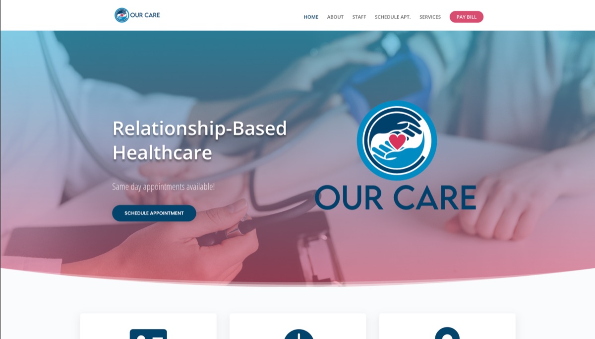 Homepage of the Our Care website