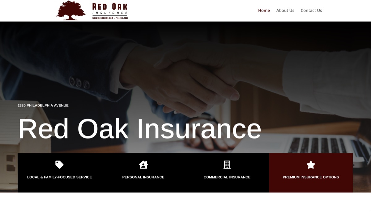 Homepage of the Red Oak Insurance website