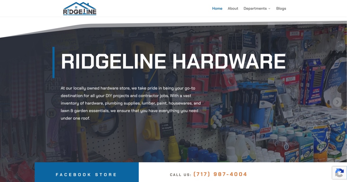 Homepage of the Ridgeline Hardware website