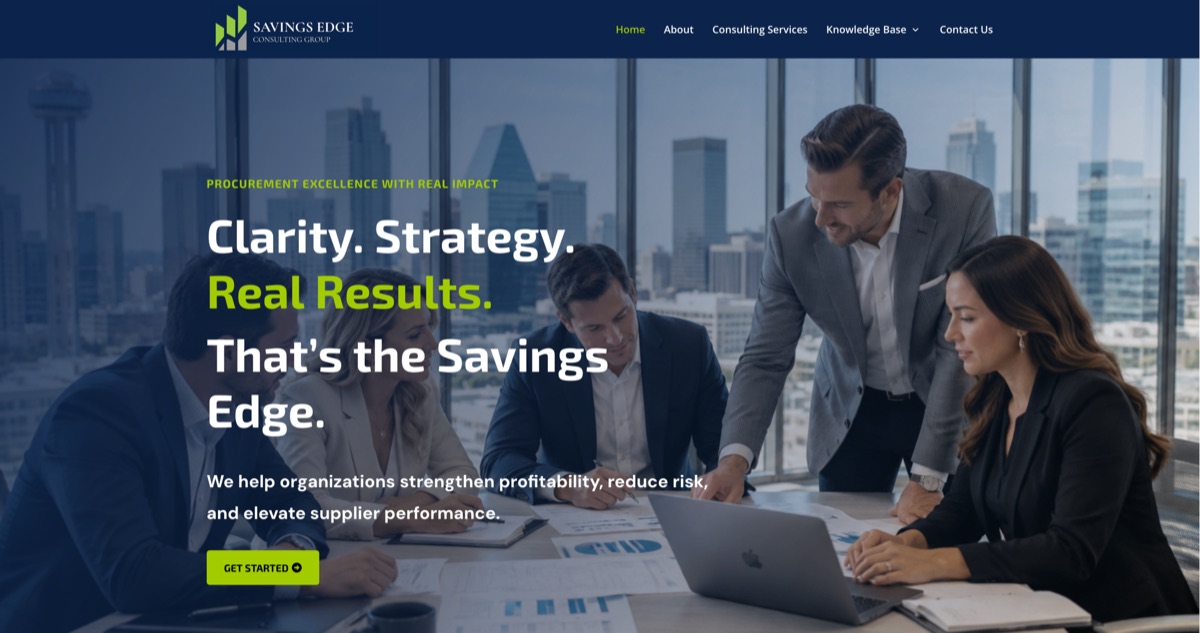 Homepage of the Savings Edge Consulting website