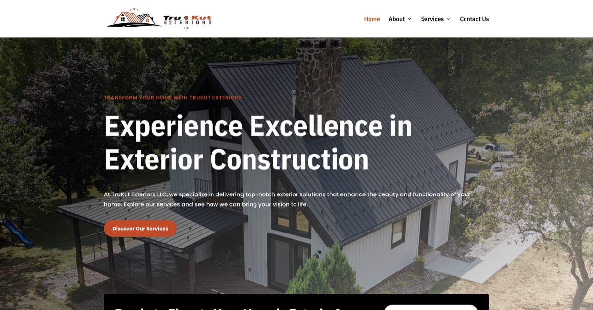 Homepage of the TruKut Exteriors website